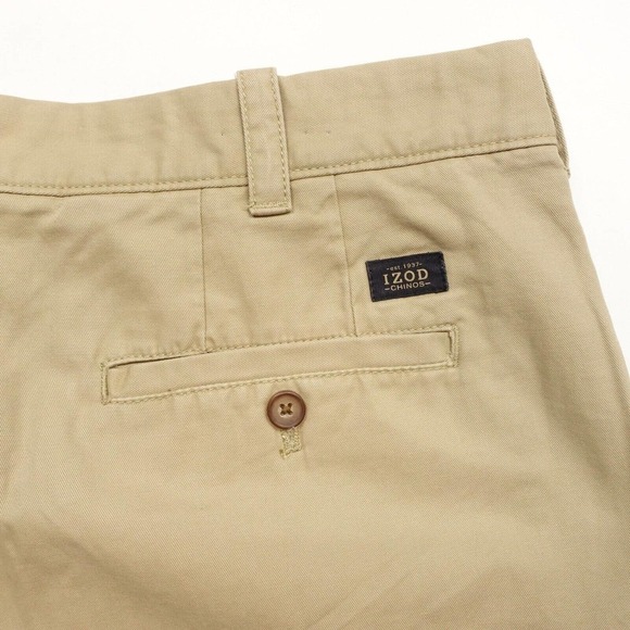 IZOD Pants Mens 38 x 32 Khaki High-Rise Slash Pockets Regular Fit Straight Chino - Picture 8 of 9